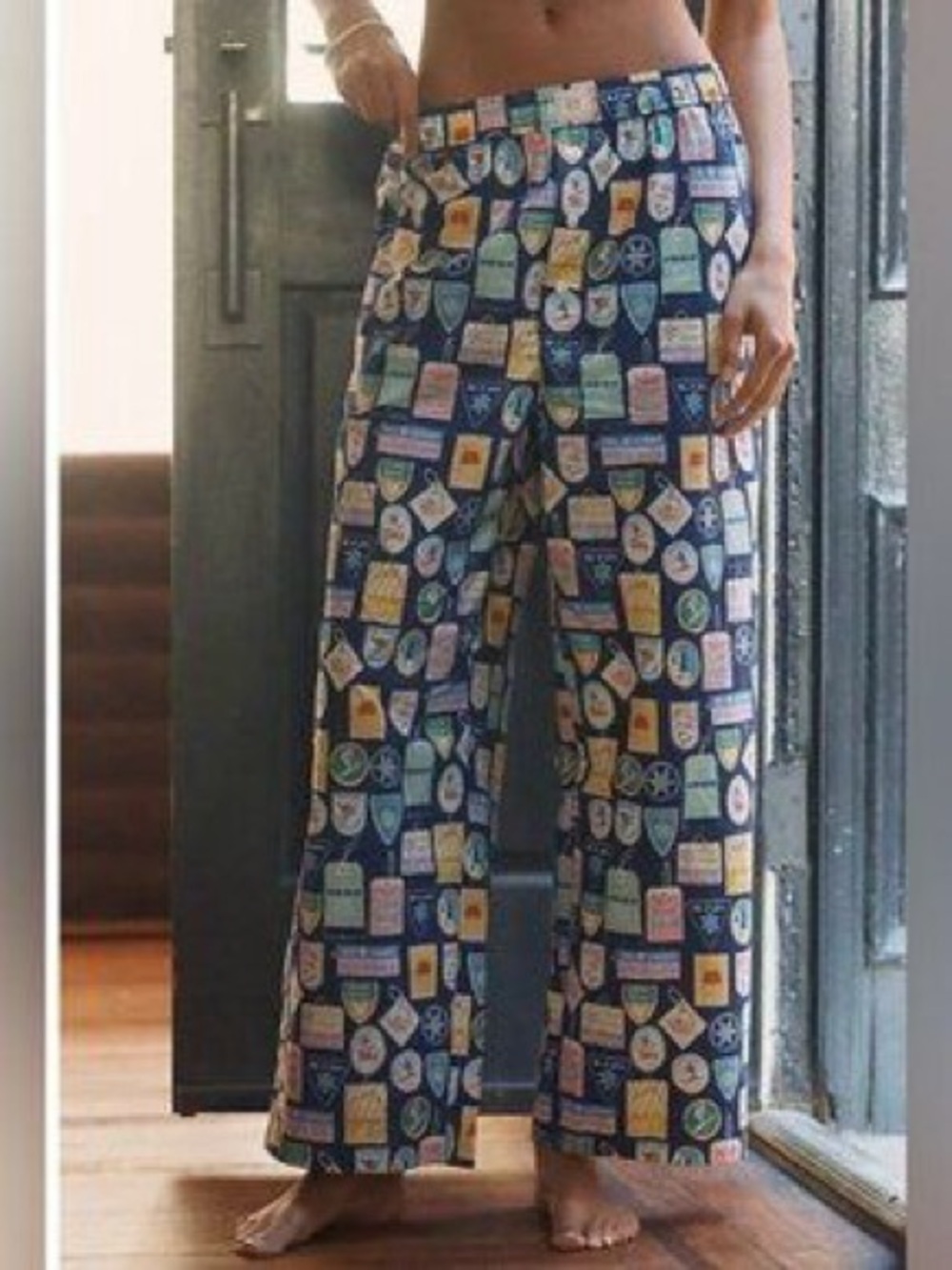 Anthropologie The Wren Lyre Bird Cotton Boxer Pants Winter Ski Slope Print XL